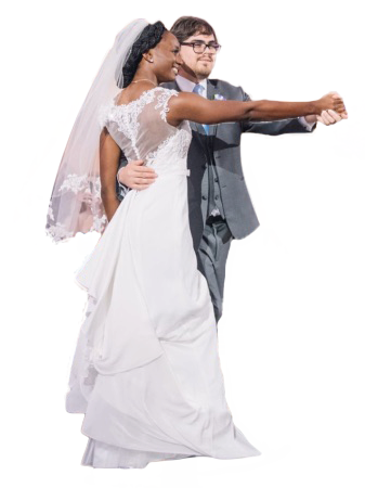 Wedding couple dancing in promenade